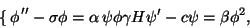 \begin{displaymath}
\cases
\phi''-\sigma\phi=\alpha \,\psi\phi\\
\gamma\Cal H\psi'-c\psi=\beta \phi^2,
\endcases
\end{displaymath}