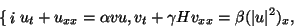 \begin{displaymath}
\cases
iu_t+u_{xx}=\alpha vu,\\
v_t+\gamma \Cal Hv_{xx}=\beta (\vert u\vert^2)_x,
\endcases
\end{displaymath}